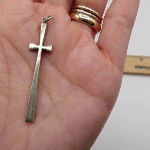 Vintage Sterling Silver Long Cross Pendant - Picture 3 of 6